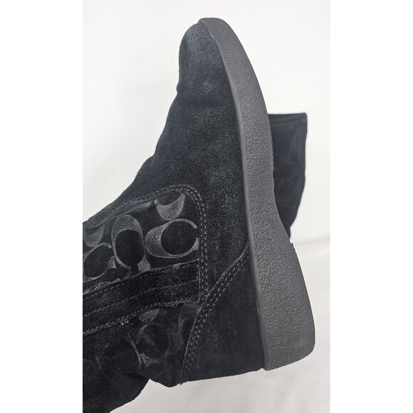 Coach Tulip Women's 5.5B Black Winter Suede Boot Fur Lined Buckle Signature Logo - Picture 6 of 16